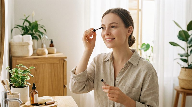 マスカラを塗っている女性