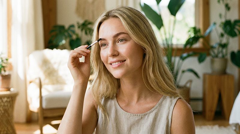 アイブロウを塗っている女性