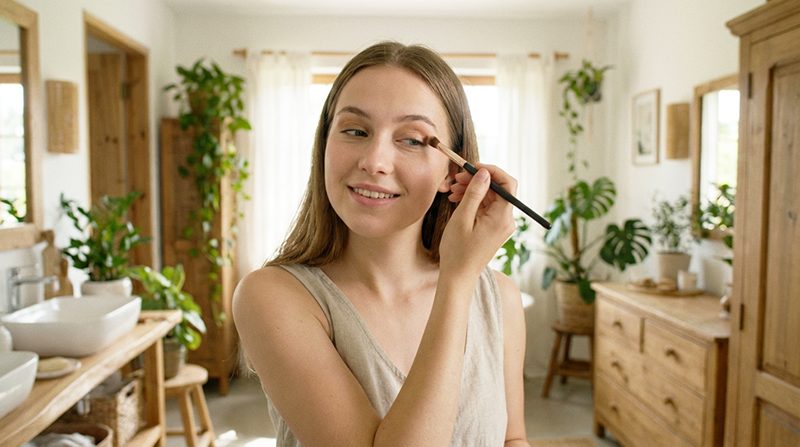 アイシャドウを塗っている女性